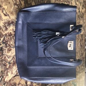 White House Black Navy Leather and Suede Tote